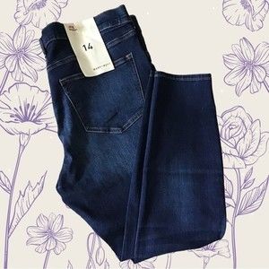 NWT Warp + Weft JFK New York City Maternity Jeans Dark Blue Denim Size 14